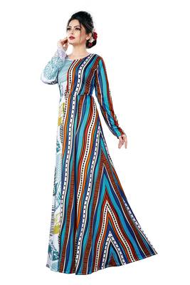 Justkartit Ladies Leaf Printed Jersey Stretchable Party Wear Long Maxi Gown Tops 3