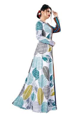Justkartit Ladies Leaf Printed Jersey Stretchable Party Wear Long Maxi Gown Tops 4