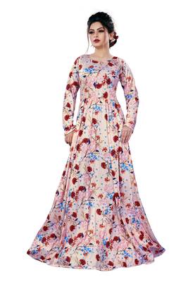 Justkartit Ladies Floral Printed Beach Wear Jersey Stretchable Long Maxi Gown Tops 1