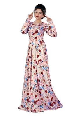Justkartit Ladies Floral Printed Beach Wear Jersey Stretchable Long Maxi Gown Tops 2