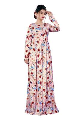 Justkartit Ladies Floral Printed Beach Wear Jersey Stretchable Long Maxi Gown Tops 3