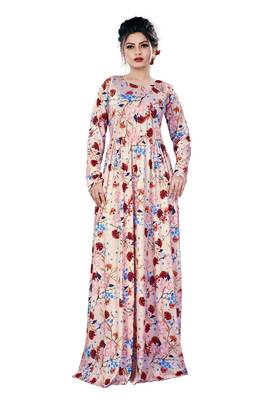 Justkartit Ladies Floral Printed Beach Wear Jersey Stretchable Long Maxi Gown Tops 4
