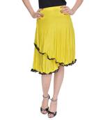 Yellow Knee Length Cotton Lycra Flair Skirt