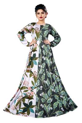 Justkartit Digital Leaf Floral Printed Long Maxi Gowns Dress For Women 1