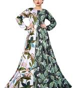 Justkartit Digital Leaf Floral Printed Long Maxi Gowns Dress For Women