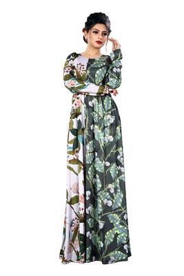 Justkartit Digital Leaf Floral Printed Long Maxi Gowns Dress For Women 2
