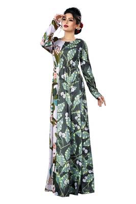 Justkartit Digital Leaf Floral Printed Long Maxi Gowns Dress For Women 3