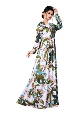 Justkartit Digital Leaf Floral Printed Long Maxi Gowns Dress For Women 4