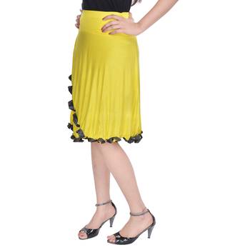 Yellow Knee Length Cotton Lycra Flair Skirt 3
