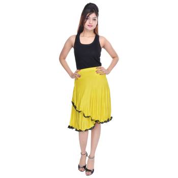 Yellow Knee Length Cotton Lycra Flair Skirt 4