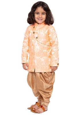 Gold Plain Cotton Silk Boys Sherwani 2