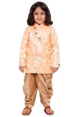 Gold Plain Cotton Silk Boys Sherwani 5