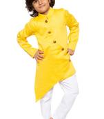 Yellow Plain Cotton Silk Boys-Kurta-Pyjama