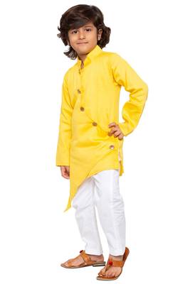 Yellow Plain Cotton Silk Boys-Kurta-Pyjama 2