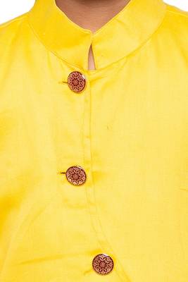 Yellow Plain Cotton Silk Boys-Kurta-Pyjama 3