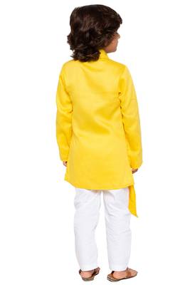 Yellow Plain Cotton Silk Boys-Kurta-Pyjama 4