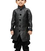 Boys Grey Silk Blend Sherwani And Dhoti Set