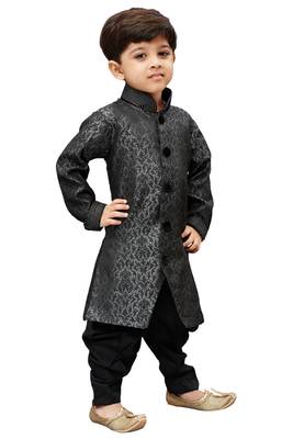 Boys Grey Silk Blend Sherwani And Dhoti Set 2