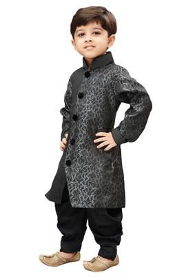 Boys Grey Silk Blend Sherwani And Dhoti Set 3