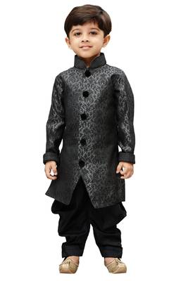 Boys Grey Silk Blend Sherwani And Dhoti Set 4