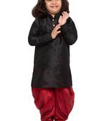 Boys Blue And Maroon Silk Blend Kurta And Dhoti Set