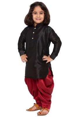 Boys Blue And Maroon Silk Blend Kurta And Dhoti Set 2