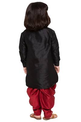 Boys Blue And Maroon Silk Blend Kurta And Dhoti Set 4