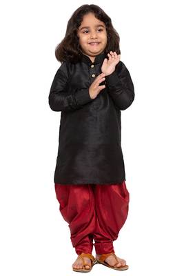 Boys Blue And Maroon Silk Blend Kurta And Dhoti Set 5