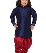  Navy Blue And Maroon Silk Blend Kurta And Dhoti Set