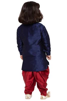  Navy Blue And Maroon Silk Blend Kurta And Dhoti Set 4