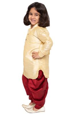  Gold And Maroon Silk Blend Kurta And Dhoti Set 2