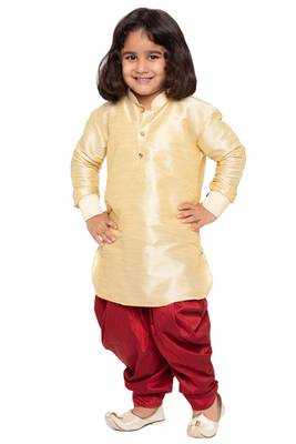  Gold And Maroon Silk Blend Kurta And Dhoti Set 5