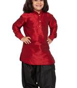  Maroon And Black Silk Blend Kurta And Dhoti Set