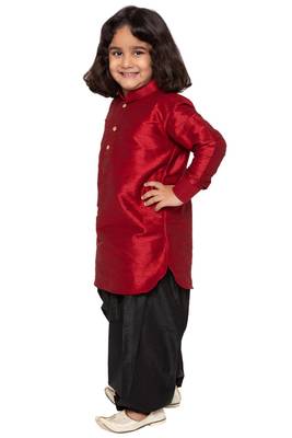  Maroon And Black Silk Blend Kurta And Dhoti Set 2