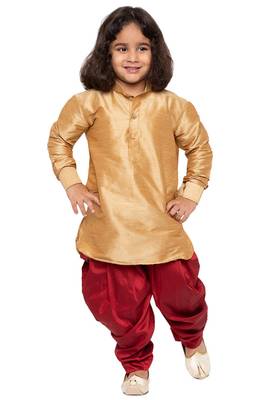  Rose Gold And Maroon Silk Blend Kurta And Dhoti Set 1