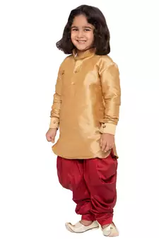  Rose Gold And Maroon Silk Blend Kurta And Dhoti Set