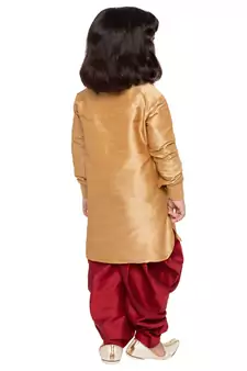  Rose Gold And Maroon Silk Blend Kurta And Dhoti Set