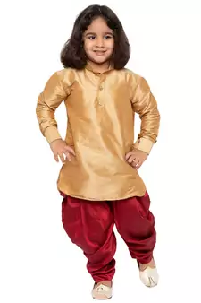  Rose Gold And Maroon Silk Blend Kurta And Dhoti Set