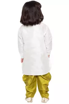  White And Chutney Green Silk Blend Kurta And Dhoti Set
