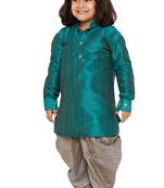 Green Plain Cotton Silk Boys Dhoti Kurta
