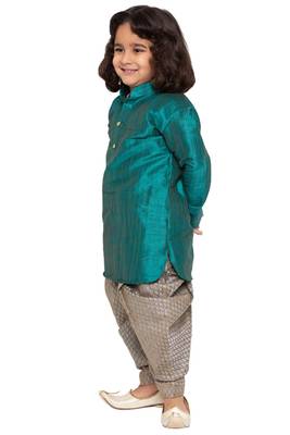 Green Plain Cotton Silk Boys Dhoti Kurta 2