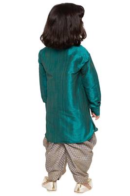 Green Plain Cotton Silk Boys Dhoti Kurta 4