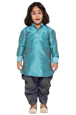 Blue Plain Cotton Silk Boys-Dhoti-Kurta 1