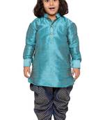 Blue Plain Cotton Silk Boys-Dhoti-Kurta