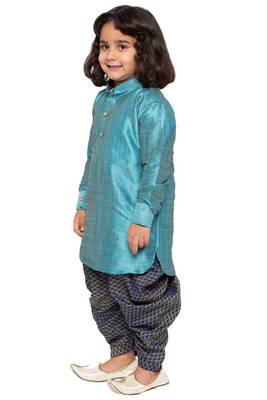Blue Plain Cotton Silk Boys-Dhoti-Kurta 2