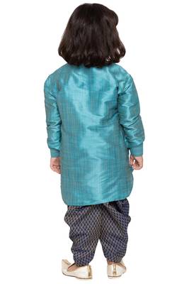 Blue Plain Cotton Silk Boys-Dhoti-Kurta 4