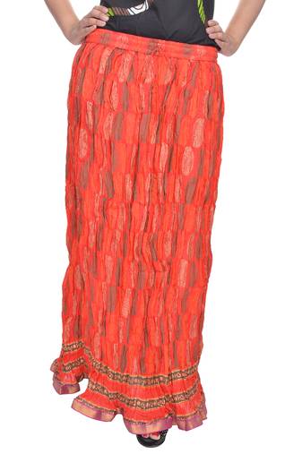 Red Jaipuri Printed Cotton Long Skirt