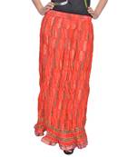 Red Jaipuri Printed Cotton Long Skirt
