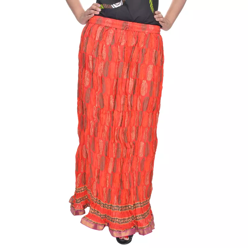 Red Jaipuri Printed Cotton Long Skirt