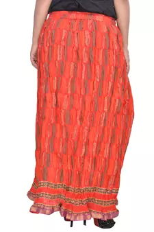 Red Jaipuri Printed Cotton Long Skirt